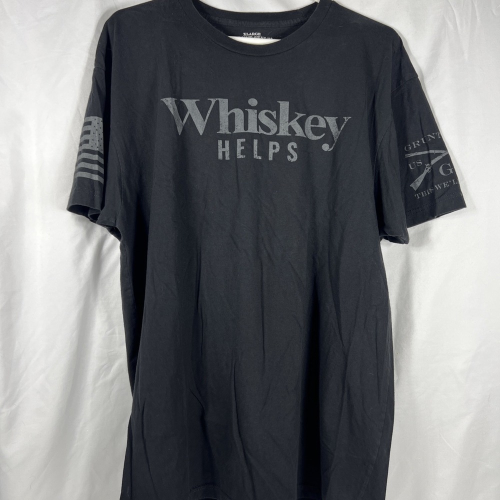 Grunt Style Mens T-Shirt X Large 'Whiskey Helps'‎ Logo Black Short Sleeve
